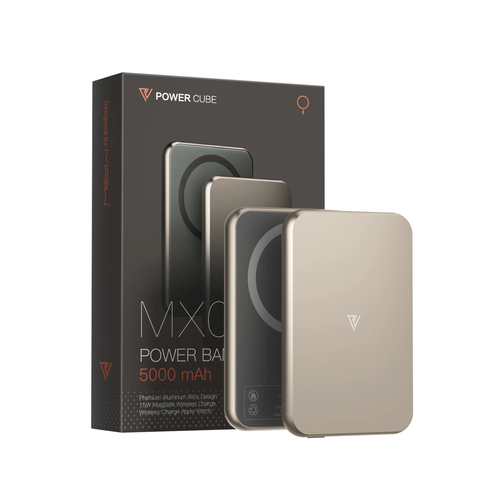 Pin dự phòng quyền lực POWERCUBE by MIPOW (USA) 3-in-1 Ultra-Slim MagSafe (5000mAh) – Chứng chỉ CCC (Tương thích Apple Watch/Airpods) – MX05