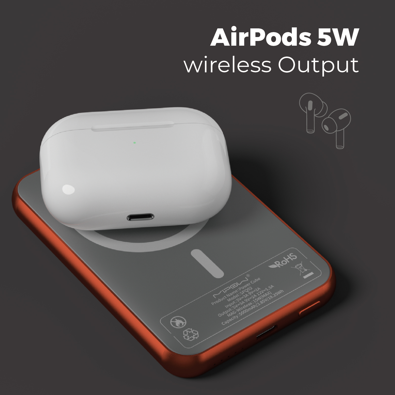 Pin dự phòng quyền lực POWERCUBE by MIPOW (USA) 3-in-1 Ultra-Slim MagSafe (5000mAh) – Chứng chỉ CCC (Tương thích Apple Watch/Airpods) – MX05