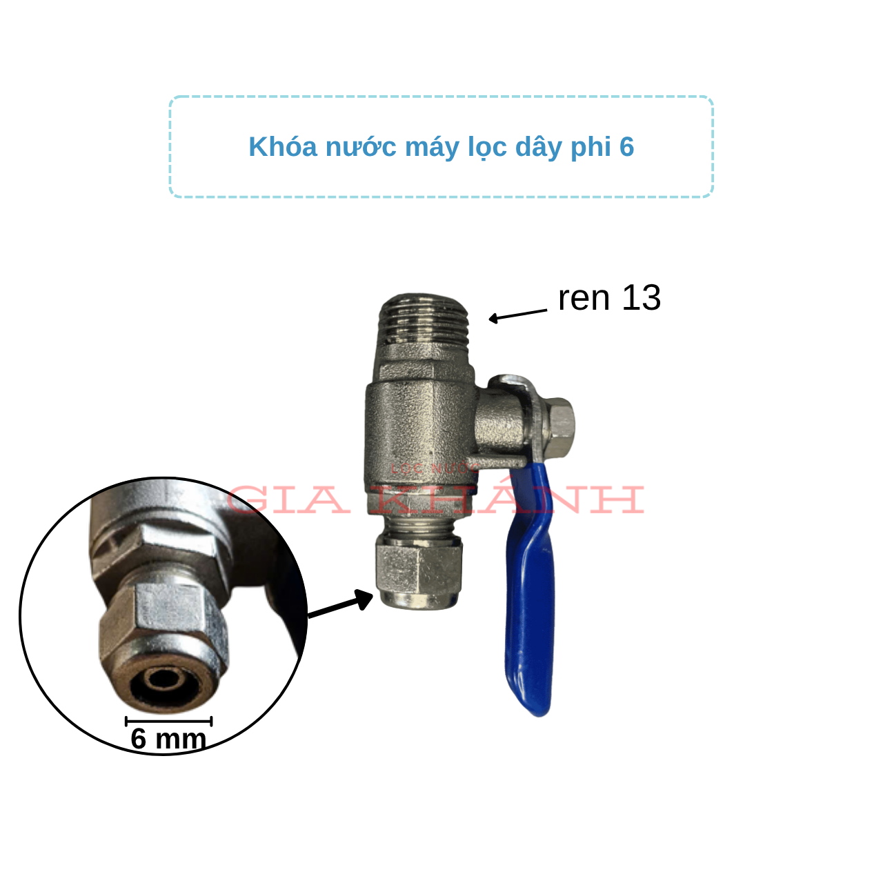 Bộ khẩu khóa chia nước máy lọc, van chia nước phi 6, phi 10 ren 21