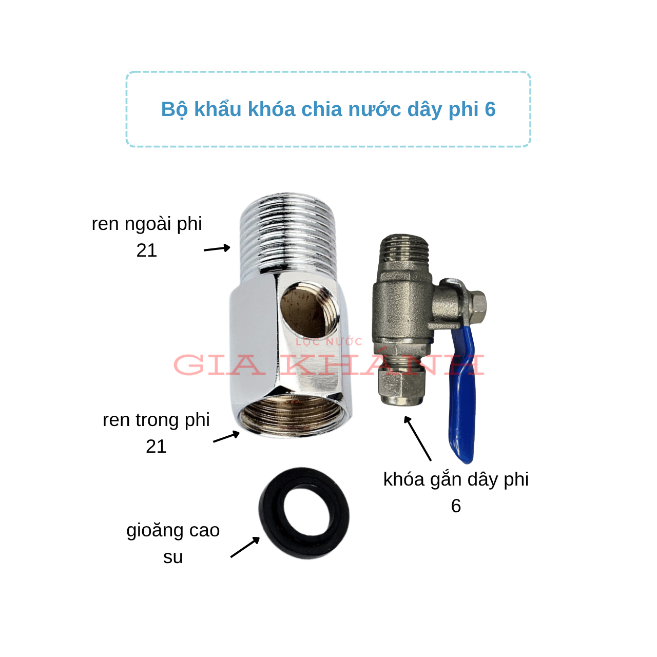 Bộ khẩu khóa chia nước máy lọc, van chia nước phi 6, phi 10 ren 21