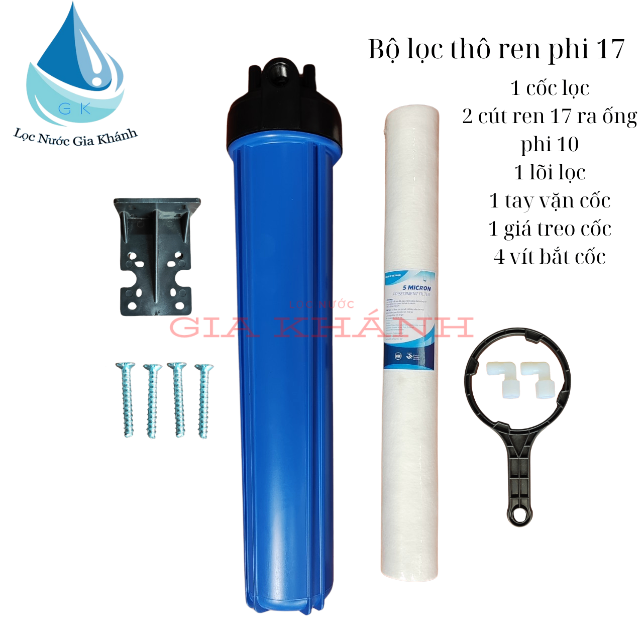 Bộ cốc lọc thô 20 inch kèm lõi, giá treo
