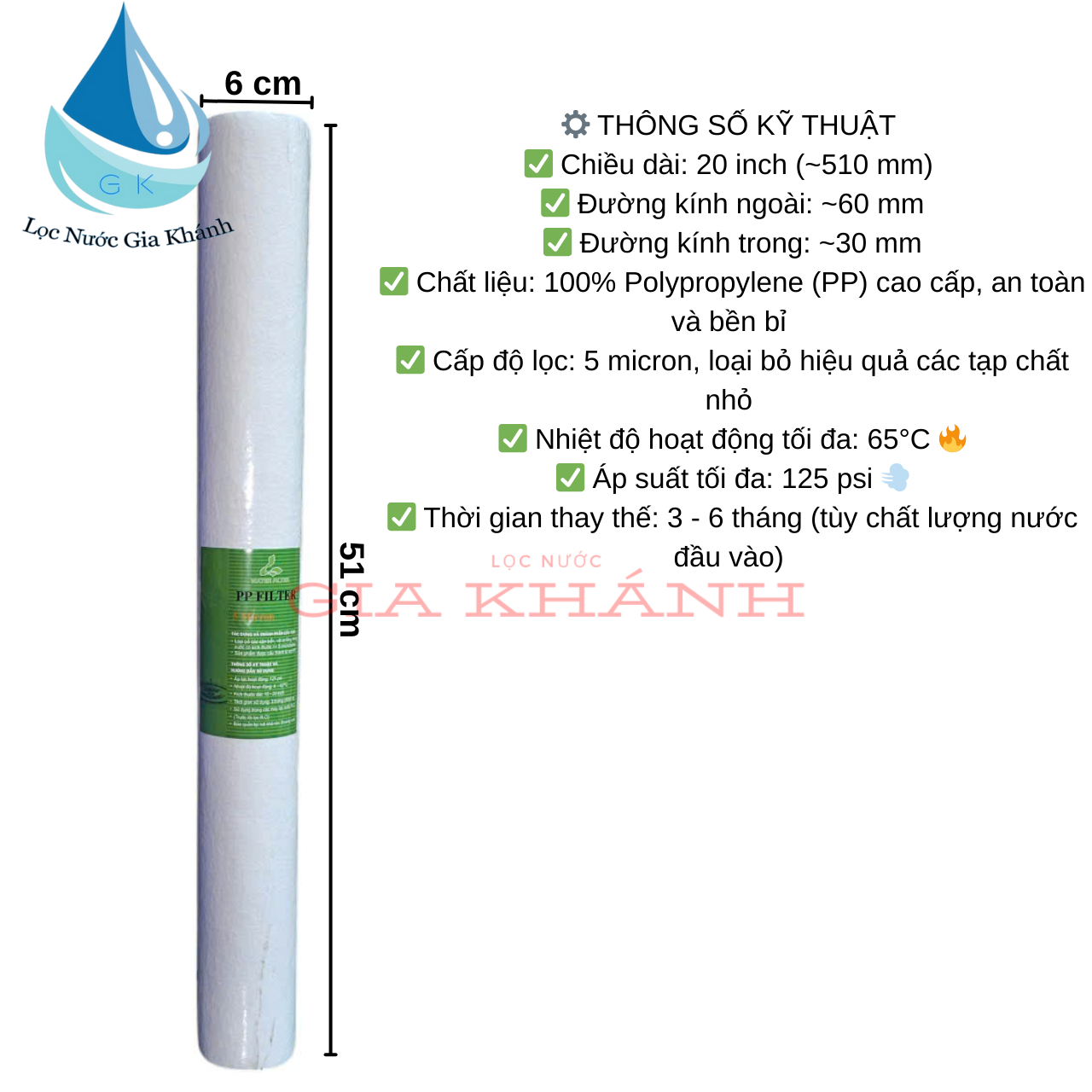 Combo 10 lõi lọc nước PP 20 inch Nesca 180G – 5 Micron