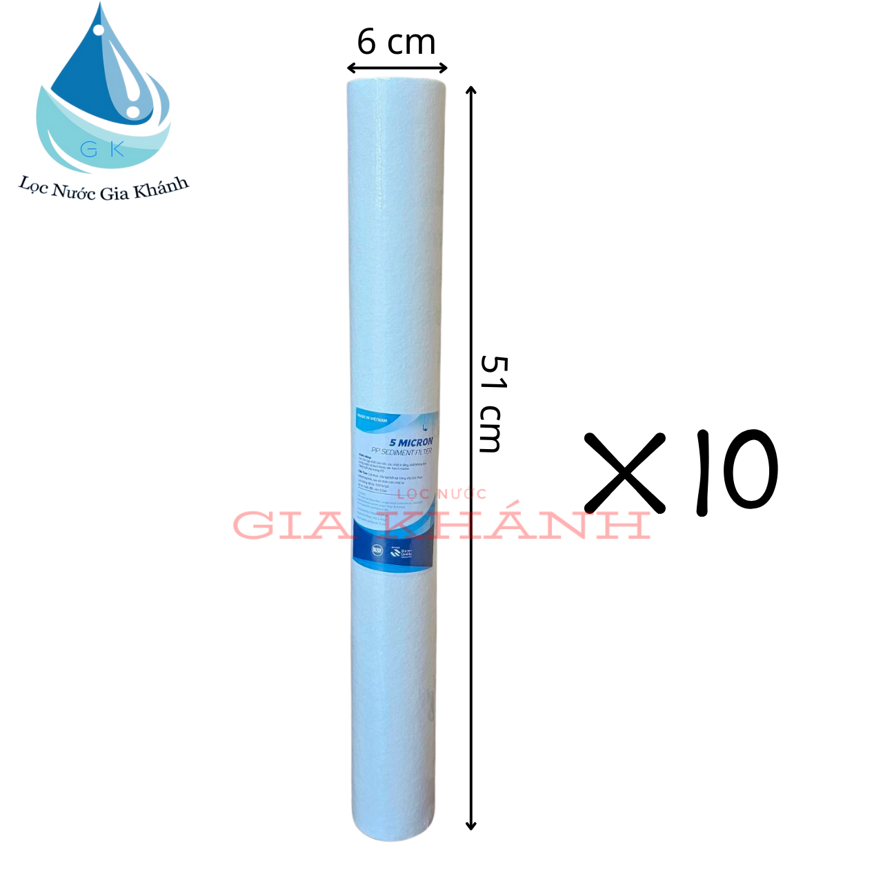 Combo 10 lõi lọc PP 20 inch tặng kèm tay mở cốc