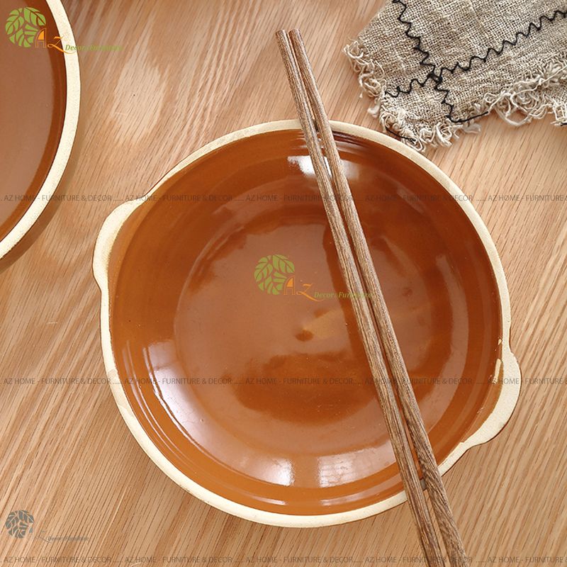 Đĩa gốm nông cách nhiệt nâu sz 9,5