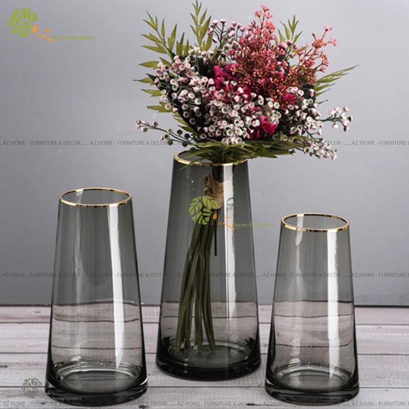 Bình thủy tinh viền vàng xám 25