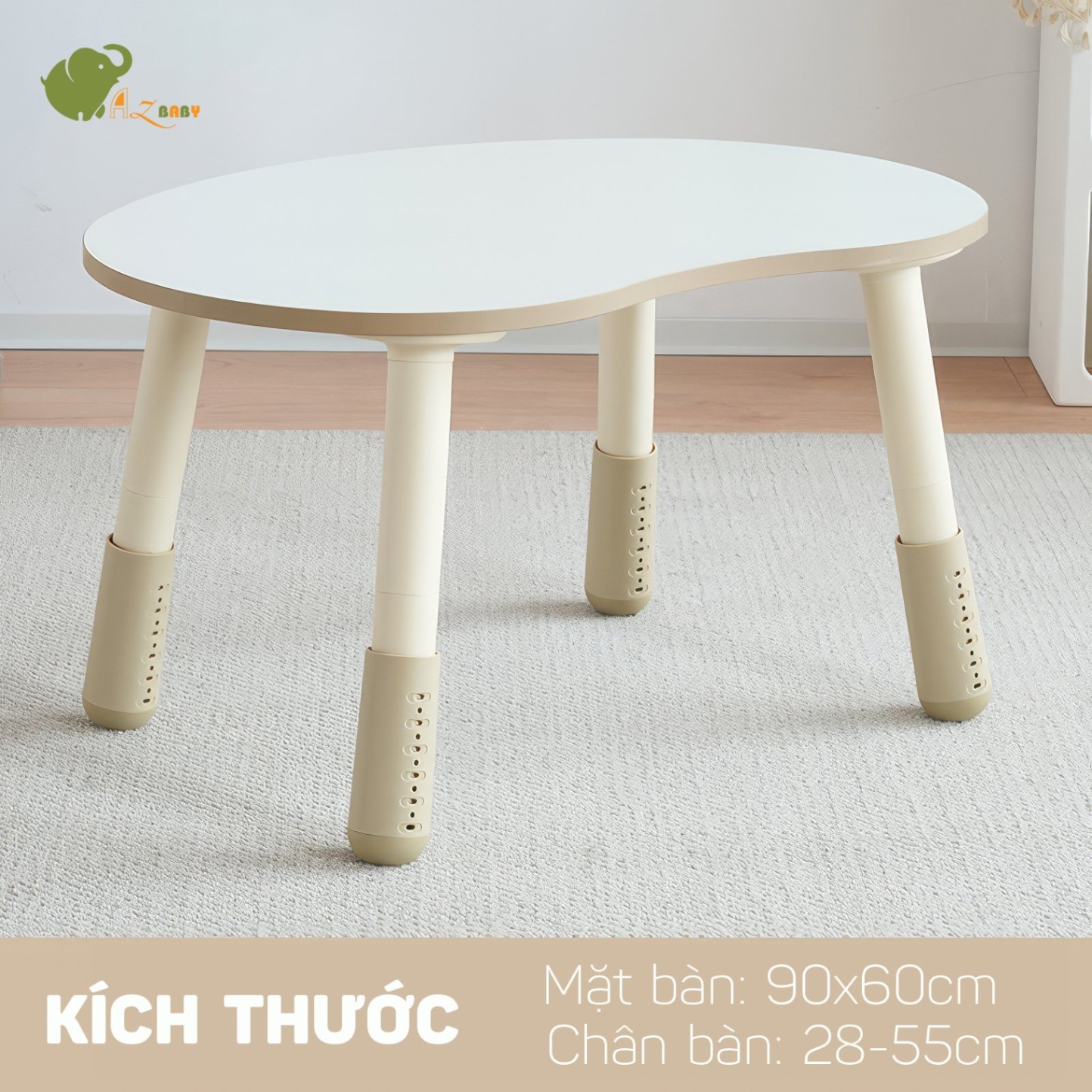 BÀN ĐẬU PHỘNG (90*60)-28-55cm-Màu Nâu cạnh không viền