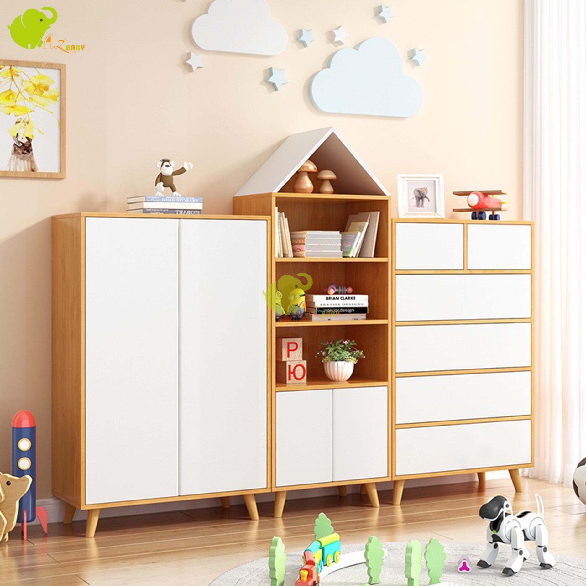 Hệ 3 tủ trẻ em Tủ 1 kt 900*1300*450, Tủ 2 kt 600*1700 *450, Tủ 3 kt 800*1300*450