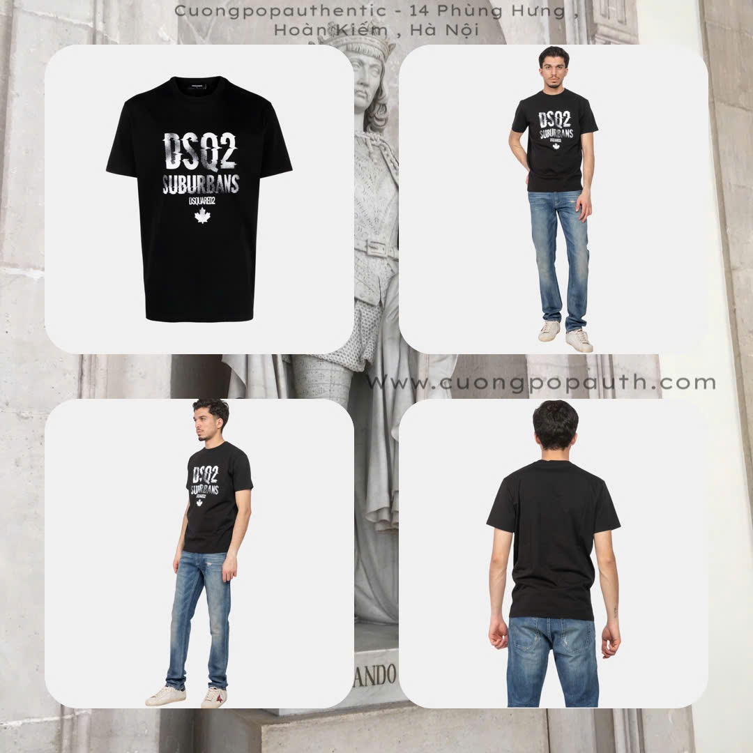 ÁO PHÔNG DSQUARED2 ĐEN CHỮ TRẮNG S74GD1219 D20014 900