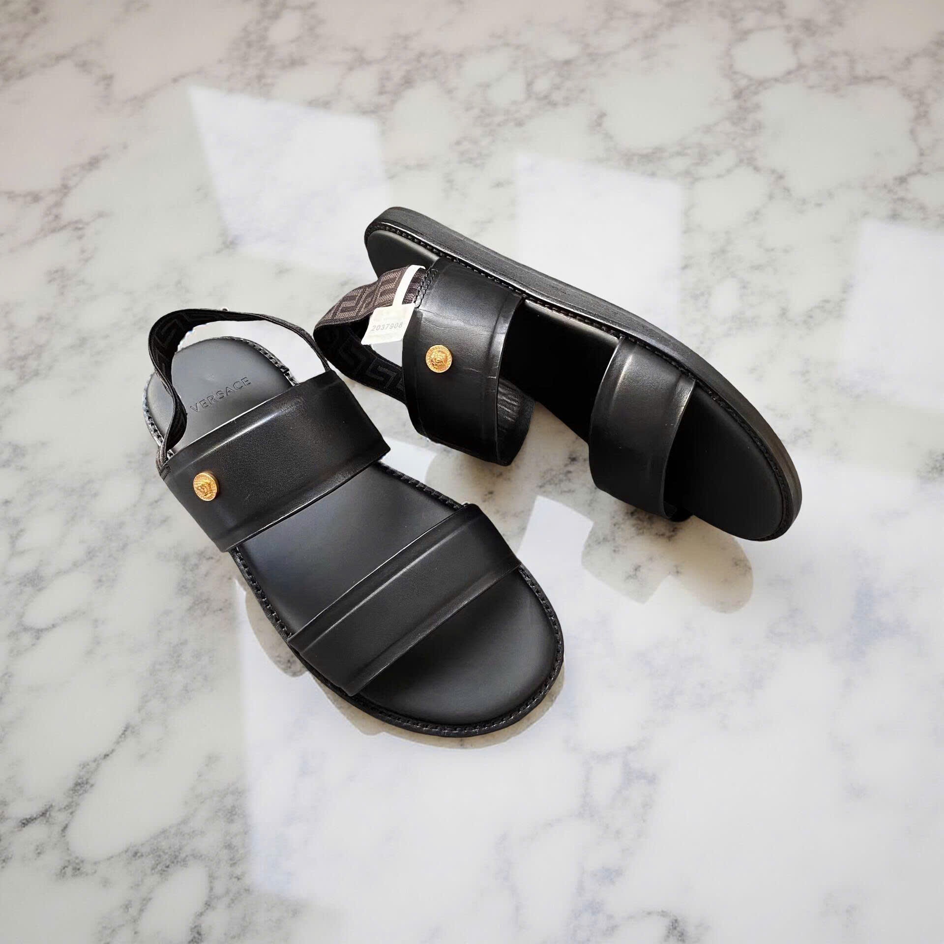 SANDAL VERSACE ĐEN MEDUSA VÀNG DSU7870S D4VFS