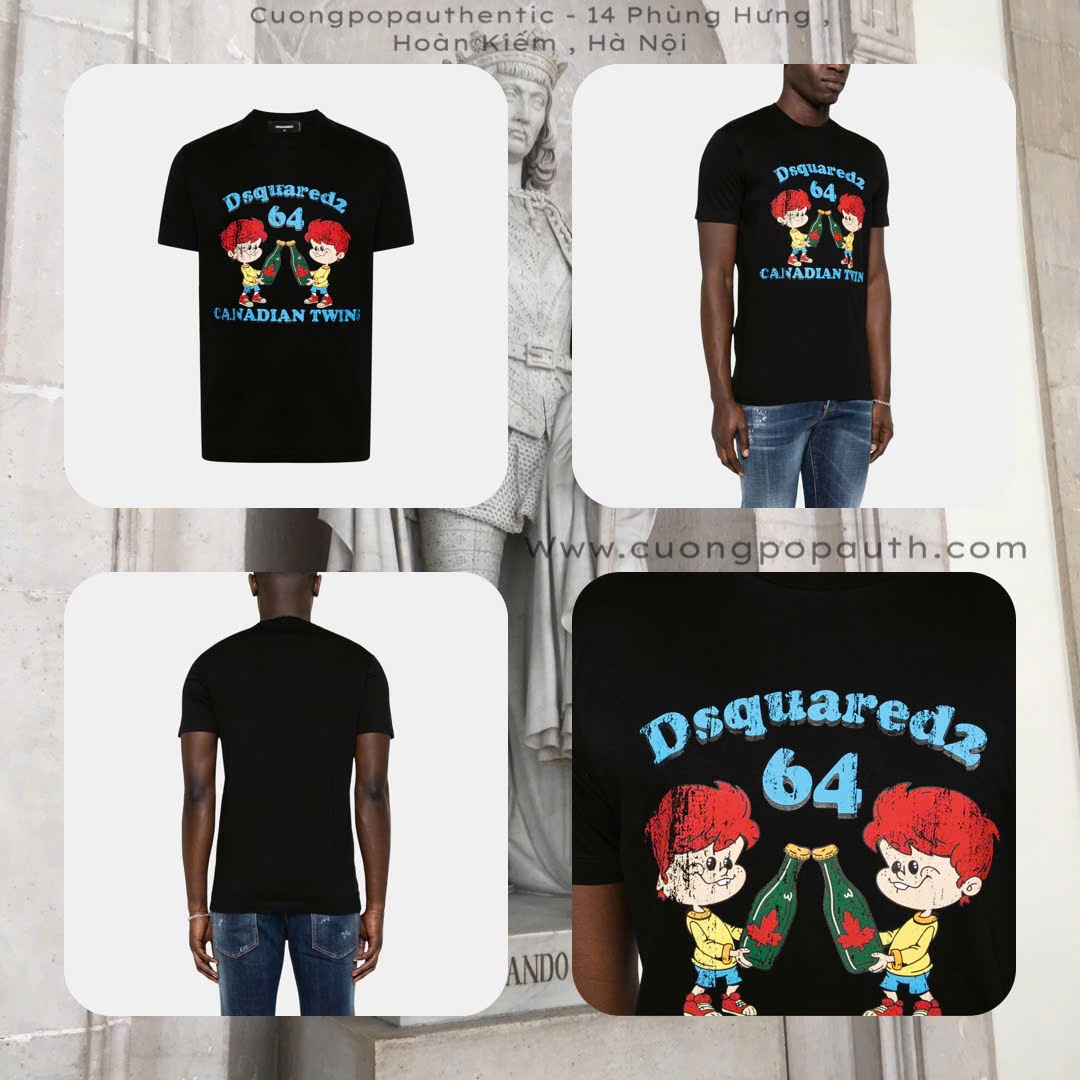 ÁO PHÔNG DSQUARED2 ĐEN CANADLAN TWINS S71GD1396 S23009 900