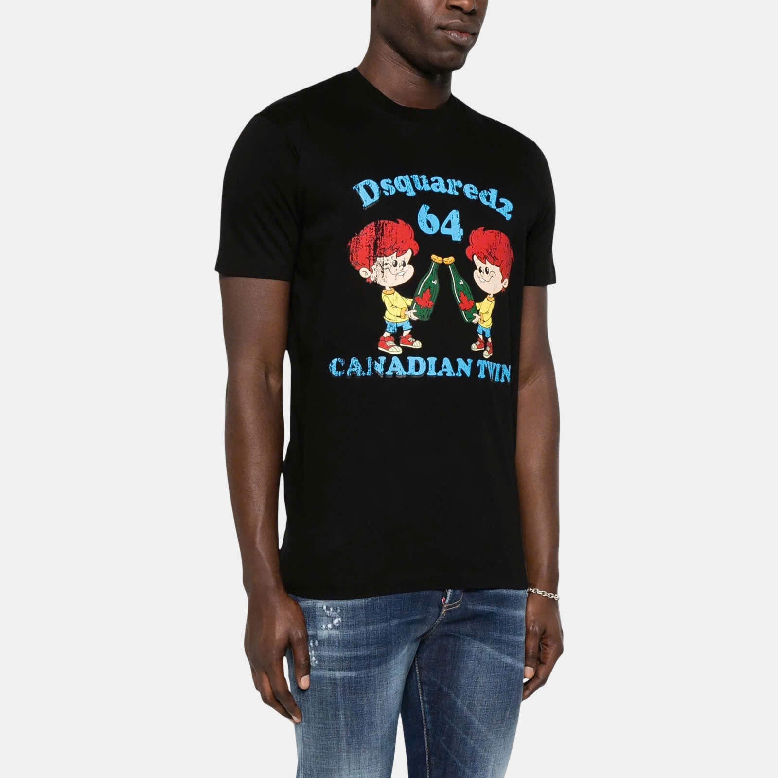 ÁO PHÔNG DSQUARED2 ĐEN CANADLAN TWINS S71GD1396 S23009 900