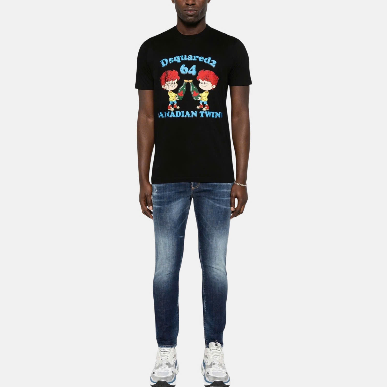 ÁO PHÔNG DSQUARED2 ĐEN CANADLAN TWINS S71GD1396 S23009 900