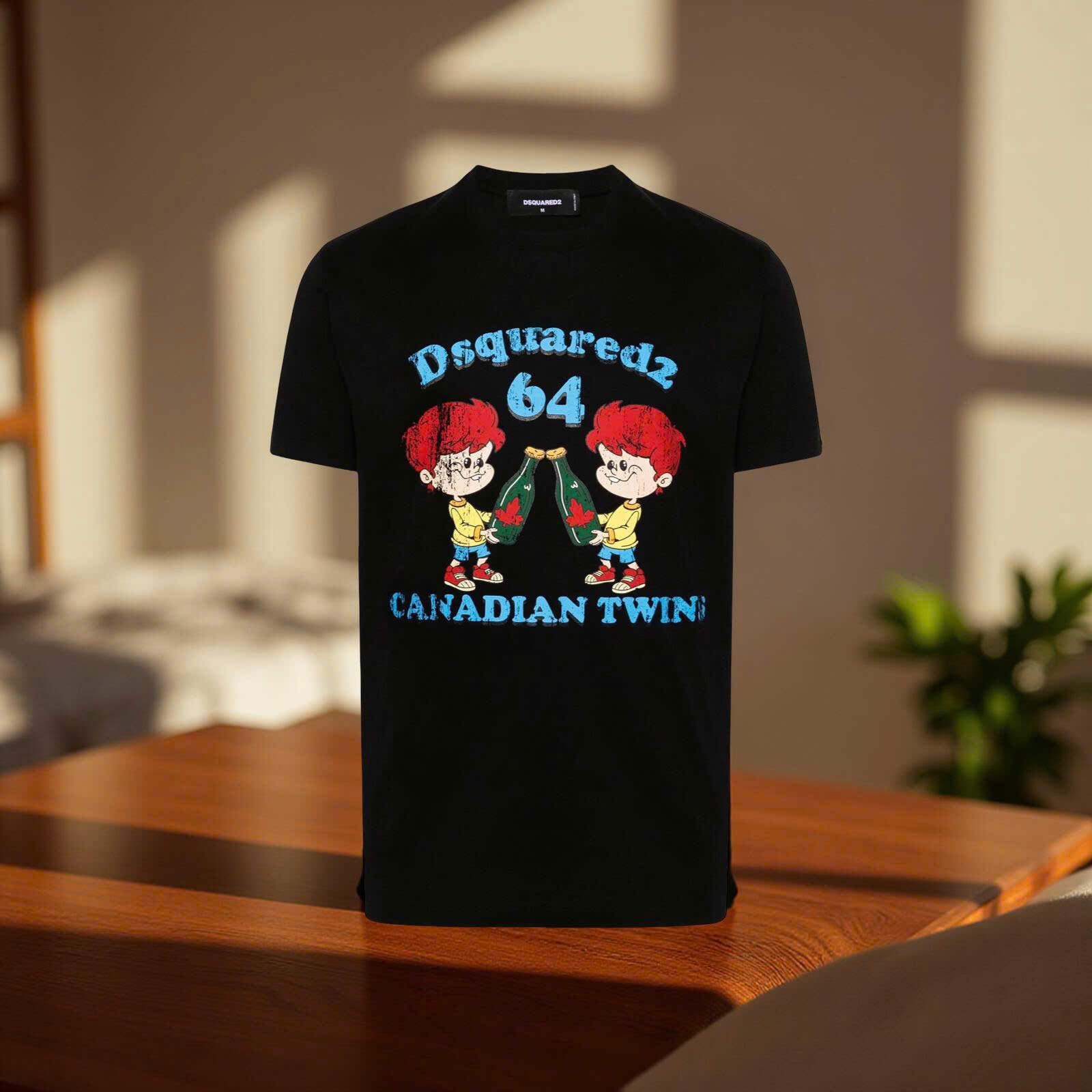ÁO PHÔNG DSQUARED2 ĐEN CANADLAN TWINS S71GD1396 S23009 900