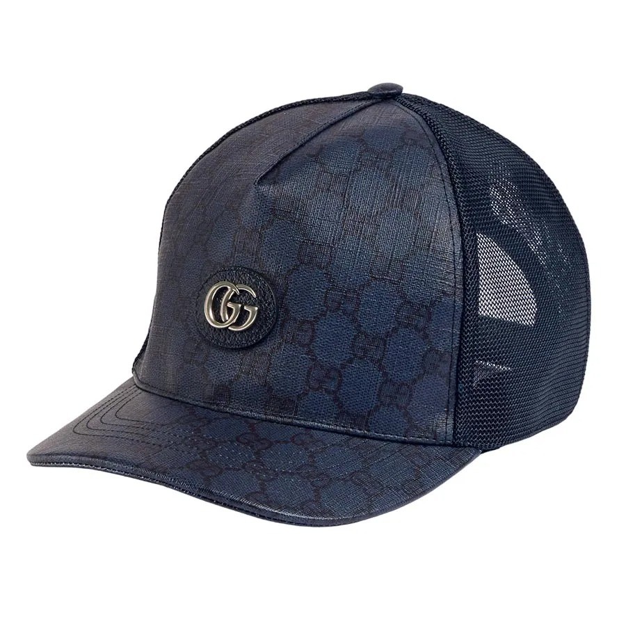 MŨ GUCCI NAVY LƯỚI LOGO BẠC 733927 4HAXN 8468