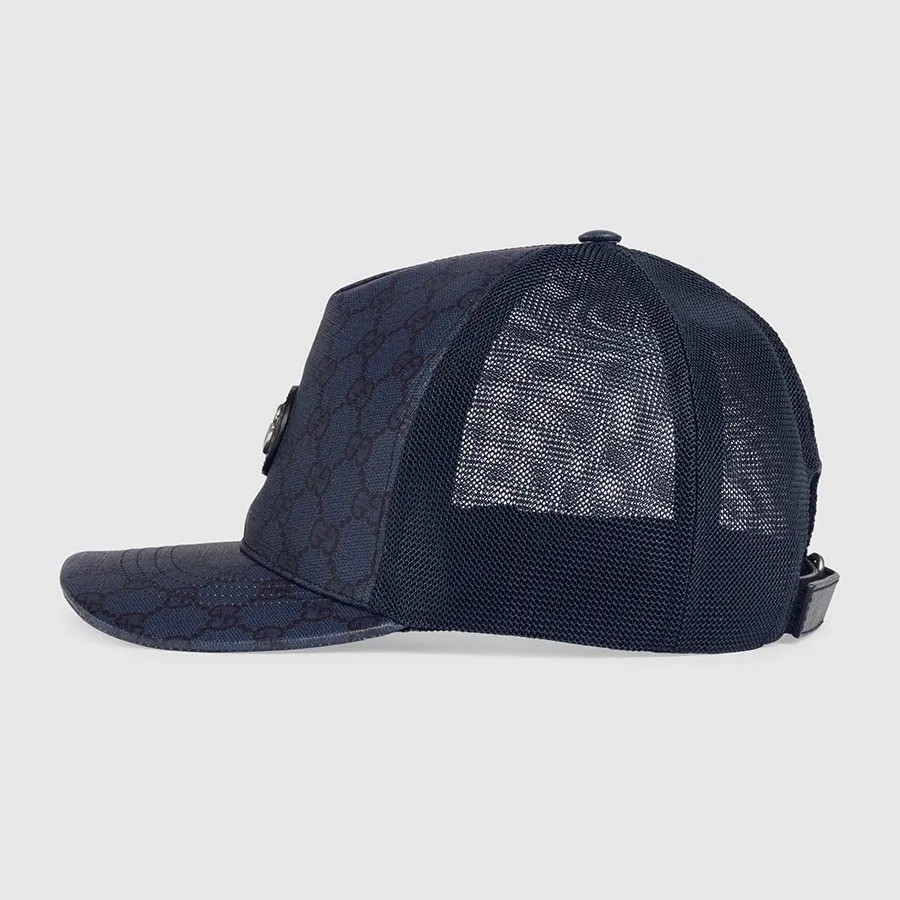 MŨ GUCCI NAVY LƯỚI LOGO BẠC 733927 4HAXN 8468