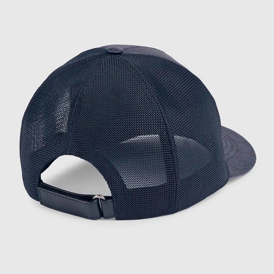 MŨ GUCCI NAVY LƯỚI LOGO BẠC 733927 4HAXN 8468