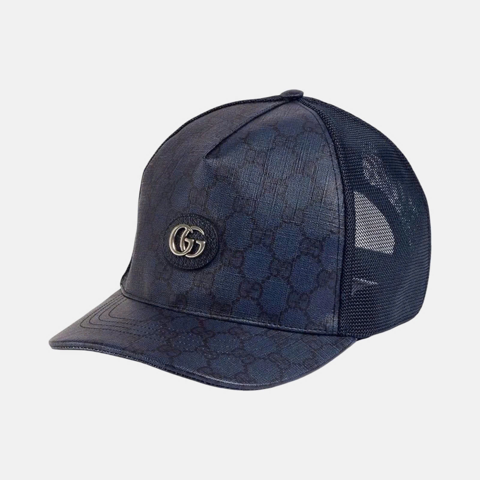 MŨ GUCCI NAVY LƯỚI LOGO BẠC 733927 4HAXN 8468