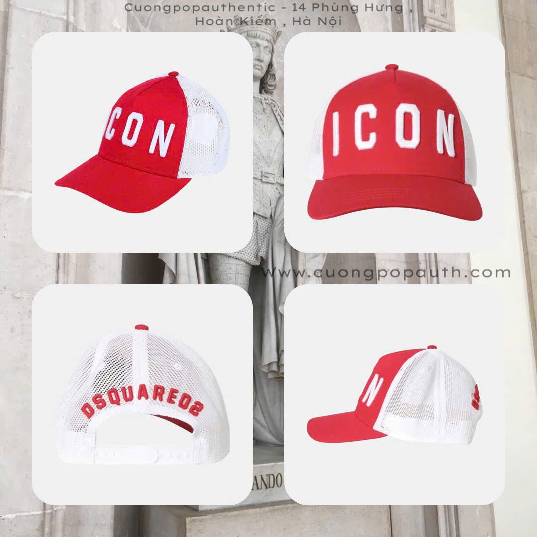 MŨ DSQUARED2 ĐỎ ICON TRẮNG LƯỚI BCM4001 05CM0353 M818