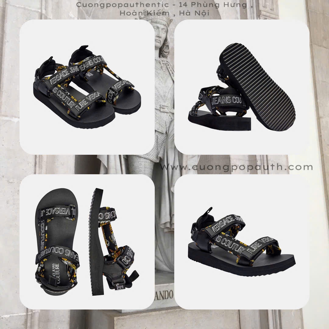 SANDAL VERSACE ĐEN CHỮ TRẮNG 78YA3S7B ZSC21 G89