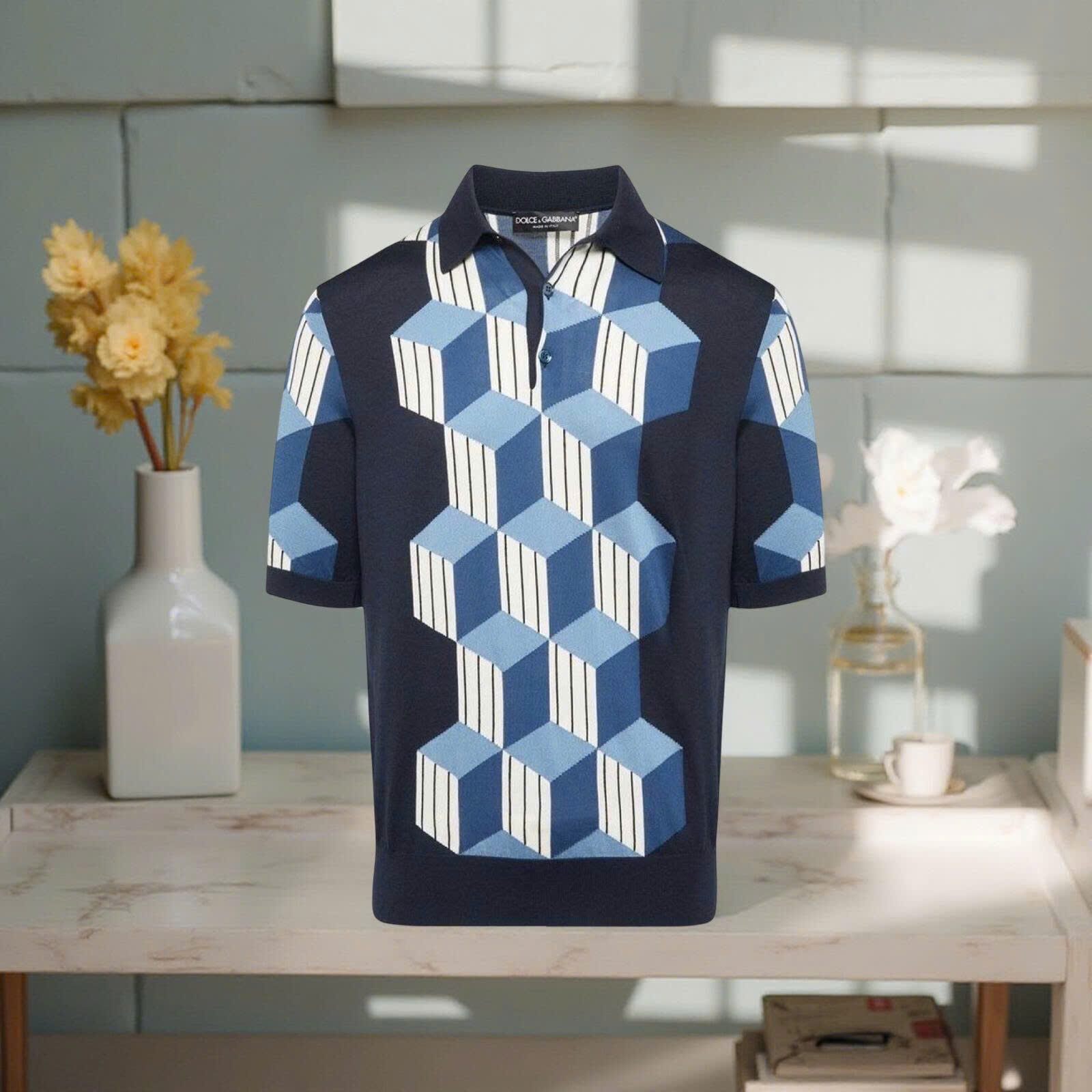 POLO DOLCE LEN HOA VĂN XANH GXA68TJASLVW1234