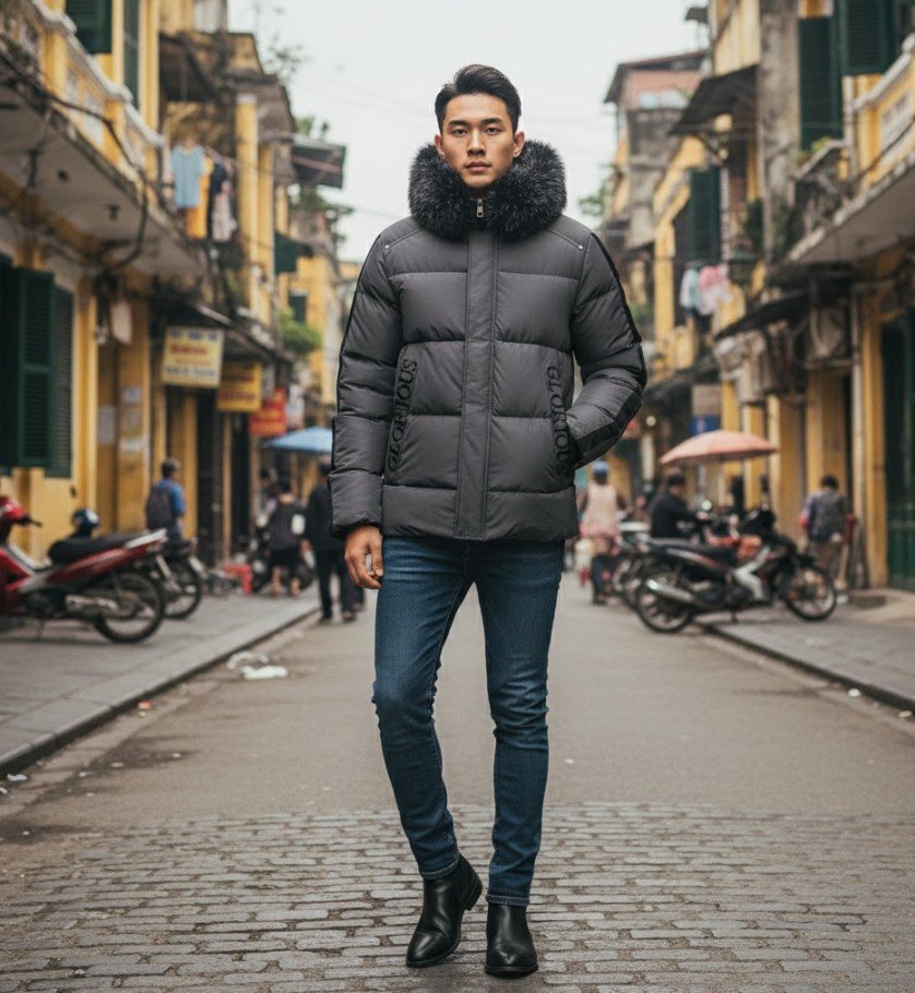 ÁO KHOÁC GLORIOUS XÁM TÚI CHỮ GLE22T03E-C11