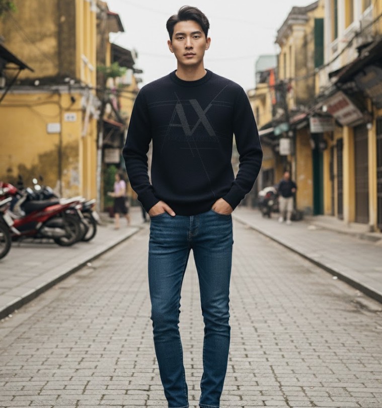 ÁO LEN ARMANI ĐEN CHỮ AX 6RZM5A ZMU7Z 1200