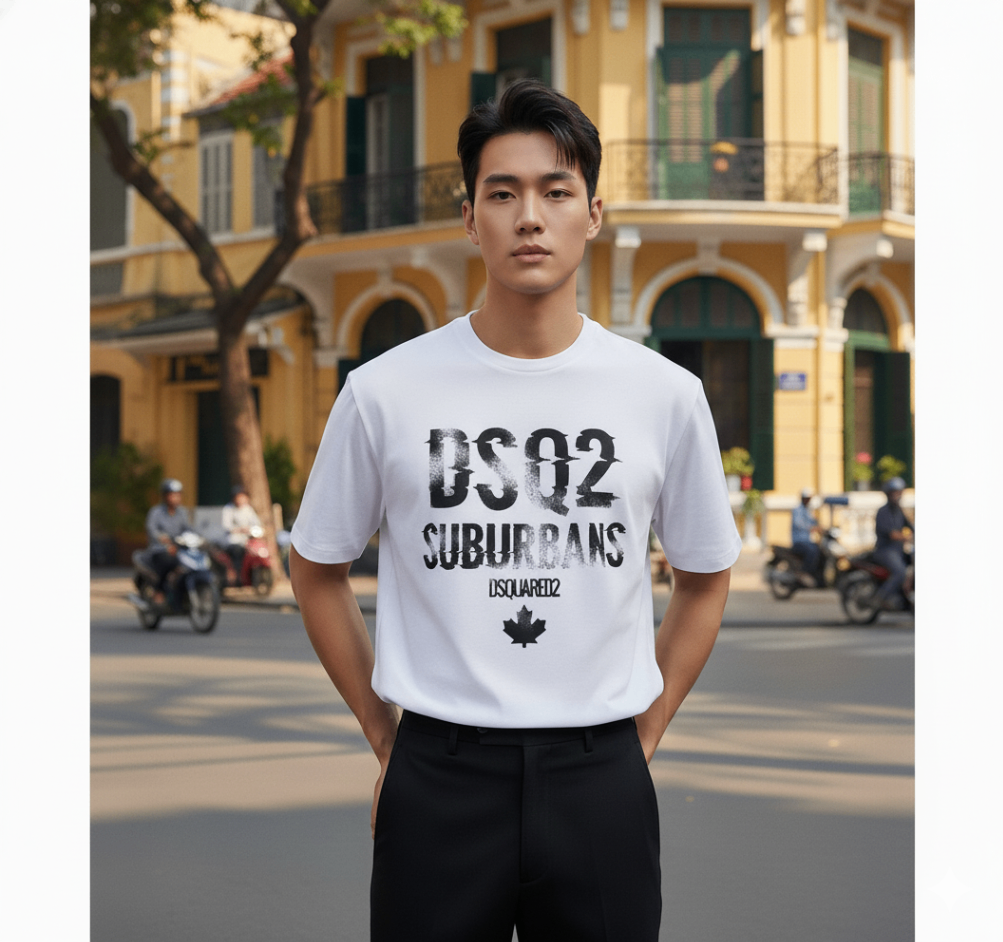 ÁO PHÔNG DSQUARED2 TRẮNG CHỮ ĐEN S74GD1219 D20014 100