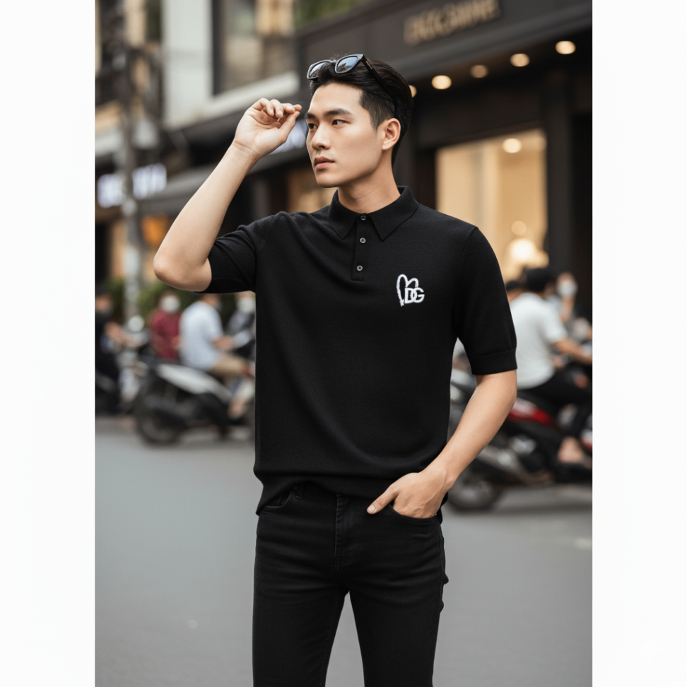 POLO DOLCE ĐEN THÊU CHỮ TRẮNG GXN38Z JBSA0