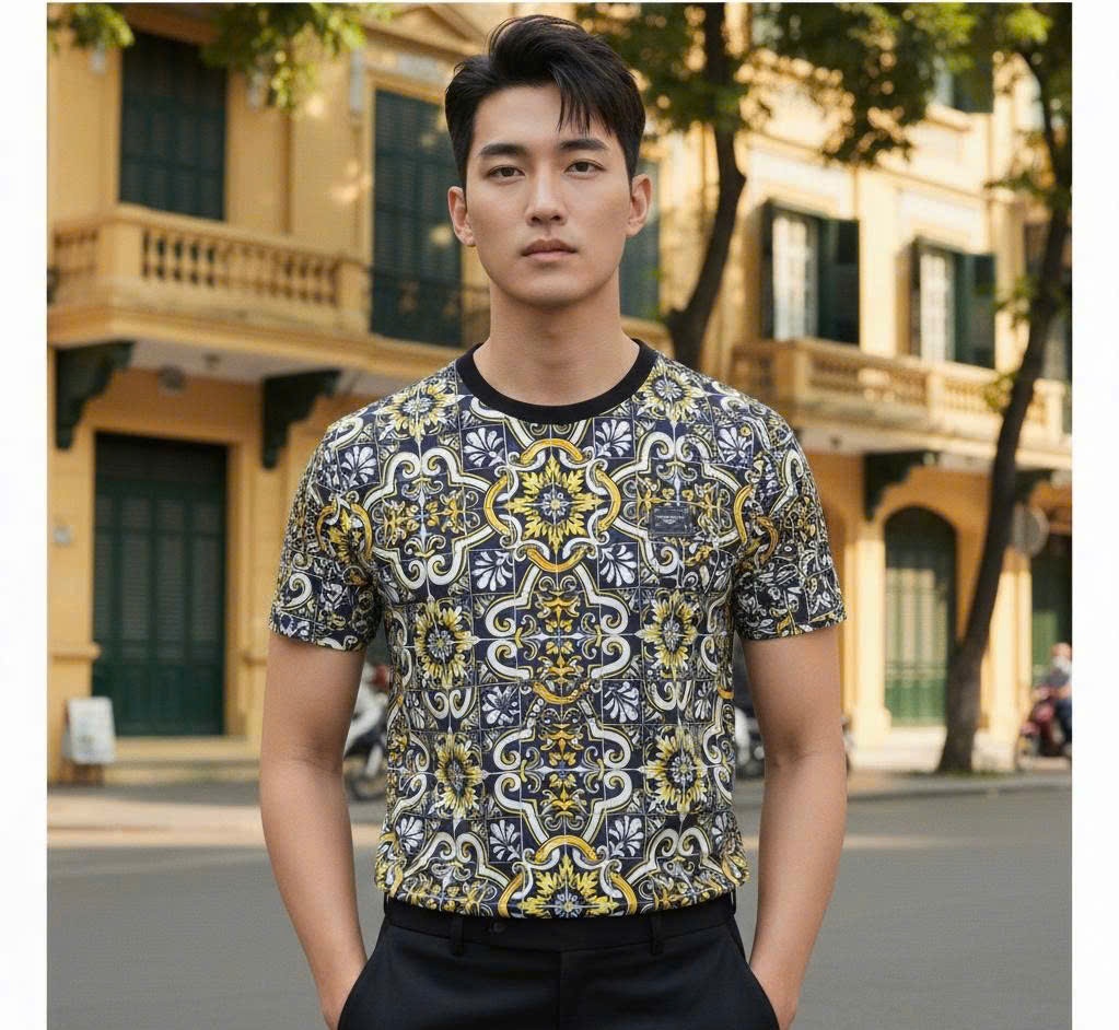 ÁO PHÔNG DOLCE HOA VĂN VÀNG G8KD0TFI7VN