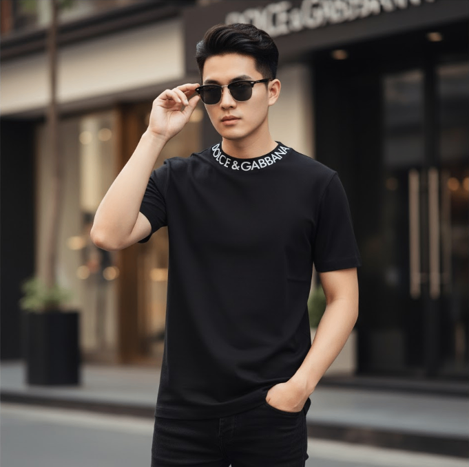 ÁO PHÔNG DOLCE ĐEN CỔ CHỮ TRẮNG G8PL1TFU7EQN0000