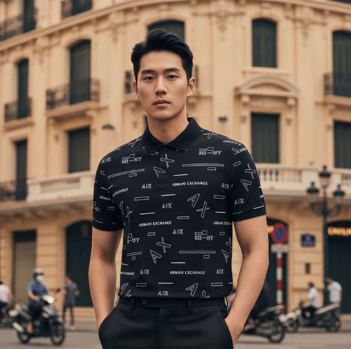 POLO ARMANI ĐEN NHIỀU CHỮ TRẮNG 6LZFAEZJ9ZZ122AP
