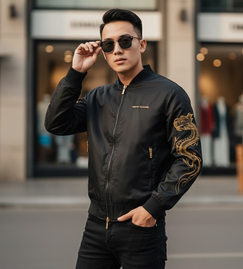 ÁO KHOÁC ARMANI DEN THÊU CHỈ VÀNG 3DZB10ZNUBZ11200