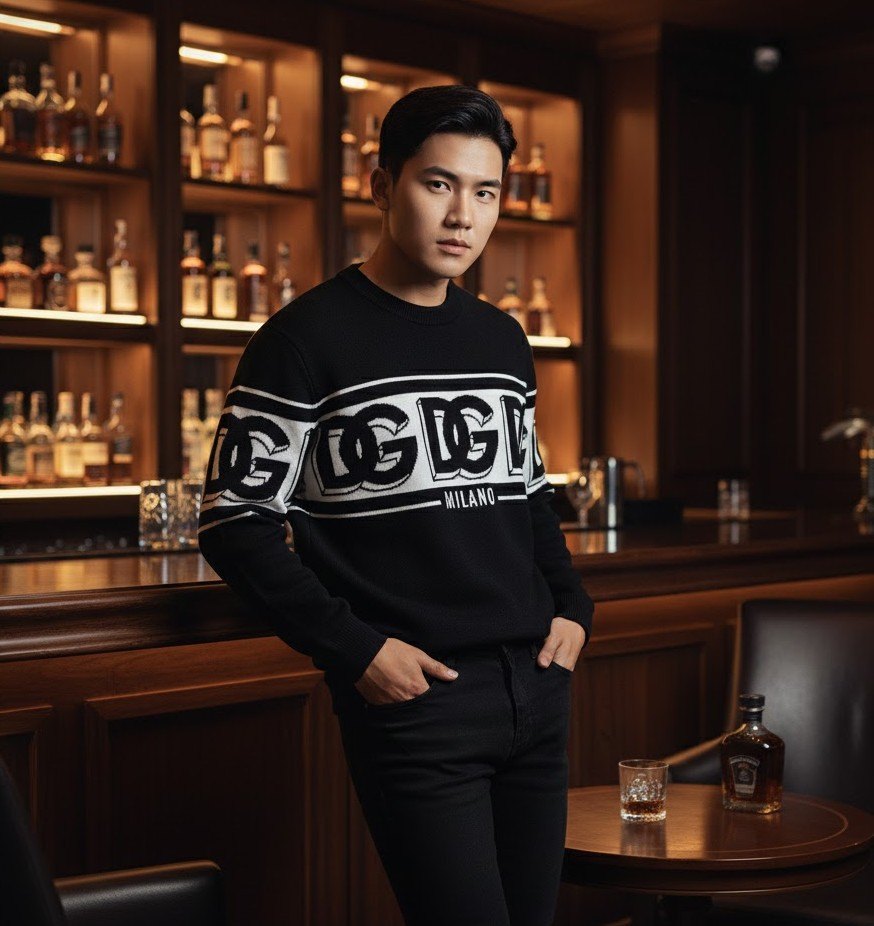ÁO LEN DOLCE ĐEN CHỮ TRẮNG GXM96T JEMK9 N0004