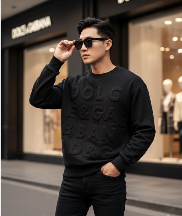 ÁO NỈ DOLCE ĐEN CHỮ NỔI G9QI2TG7TOO