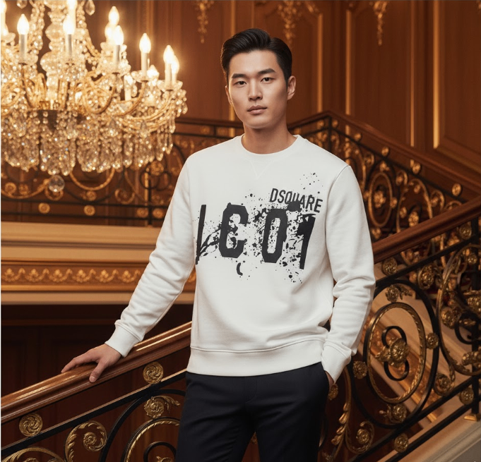 ÁO NỈ DSQUARED2 TRẮNG ICON ĐEN S79GU0114S25516100