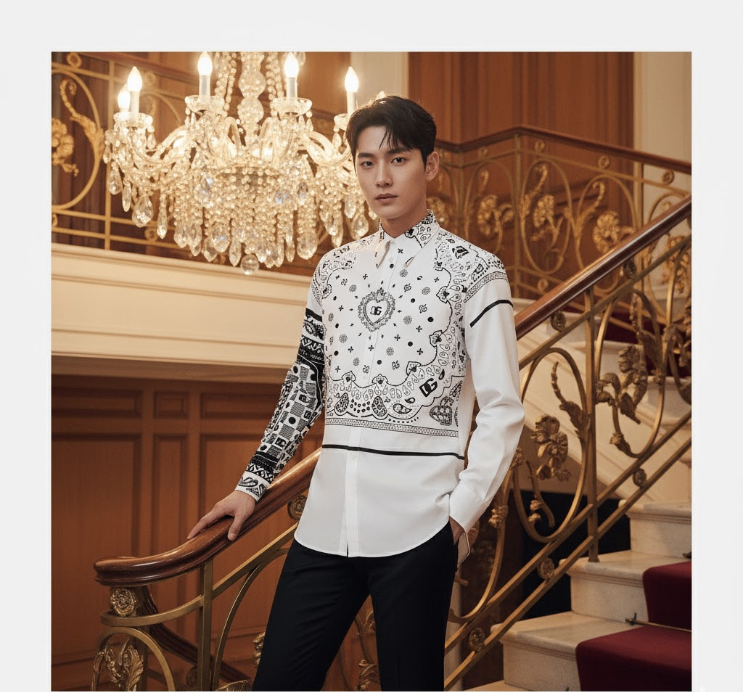 SƠ MI DOLCE MARTINI TRẮNG HOA VĂN TRÁI TIM G5IX8TGF101W0800