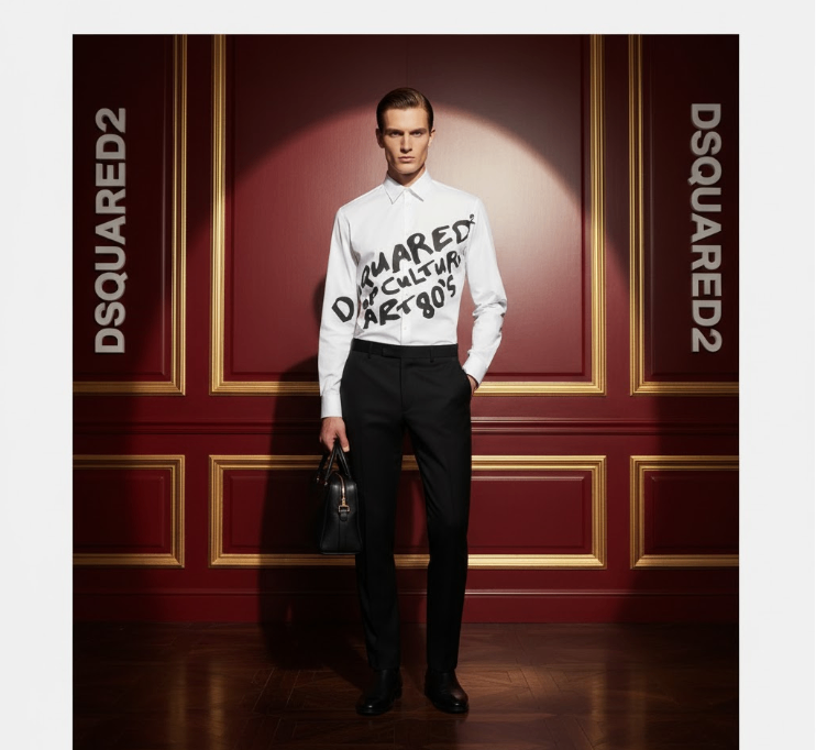 SƠ MI DSQUARED2 TRẮNG CHỮ ĐEN S74DM0820 S36275 100