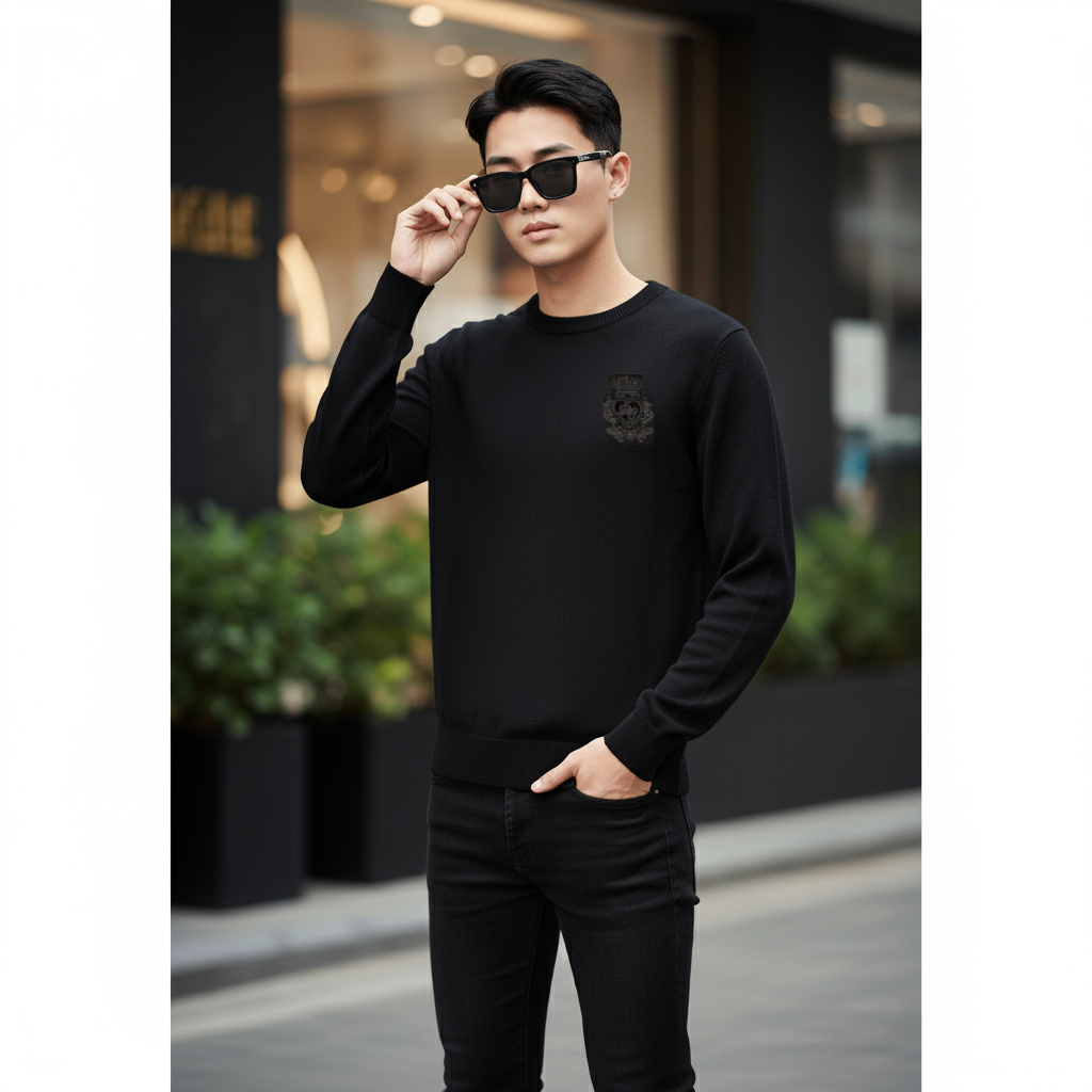 ÁO THUN DOLCE ĐEN DÀI TAY THÊU VƯƠNG MIỆN G8KF6Z G7VKV
