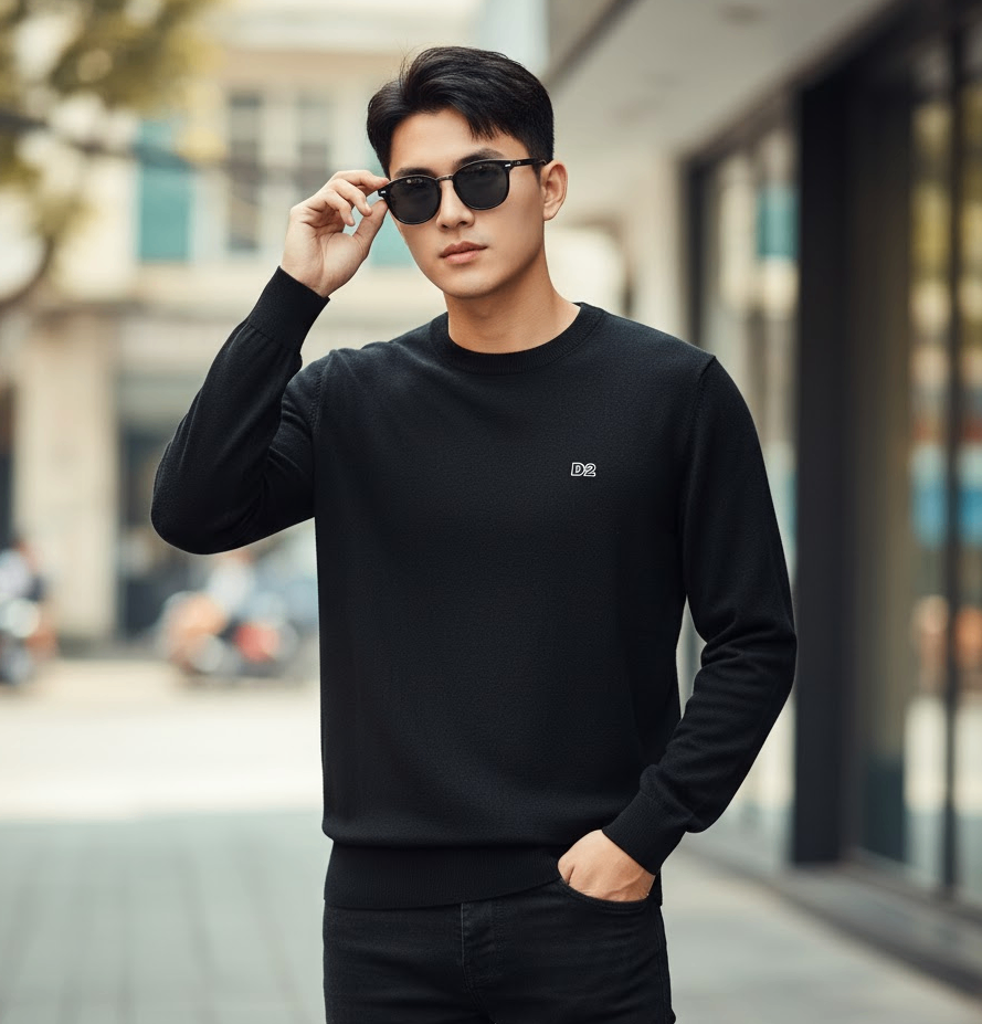 ÁO LEN DSQUARED2 ĐEN CHỮ D2 S74HA1486 D13018 900