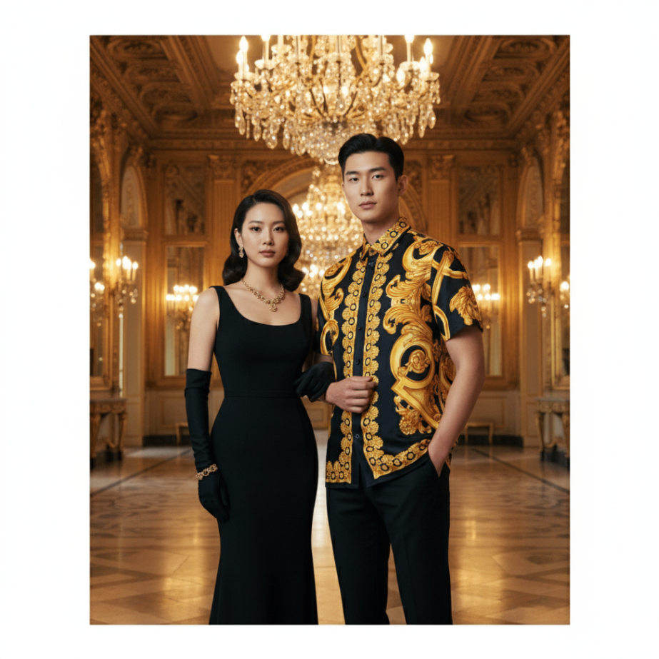 SƠ MI VERSACE ĐEN HỌA TIẾT VÀNG 1010103 1A10490 5B000