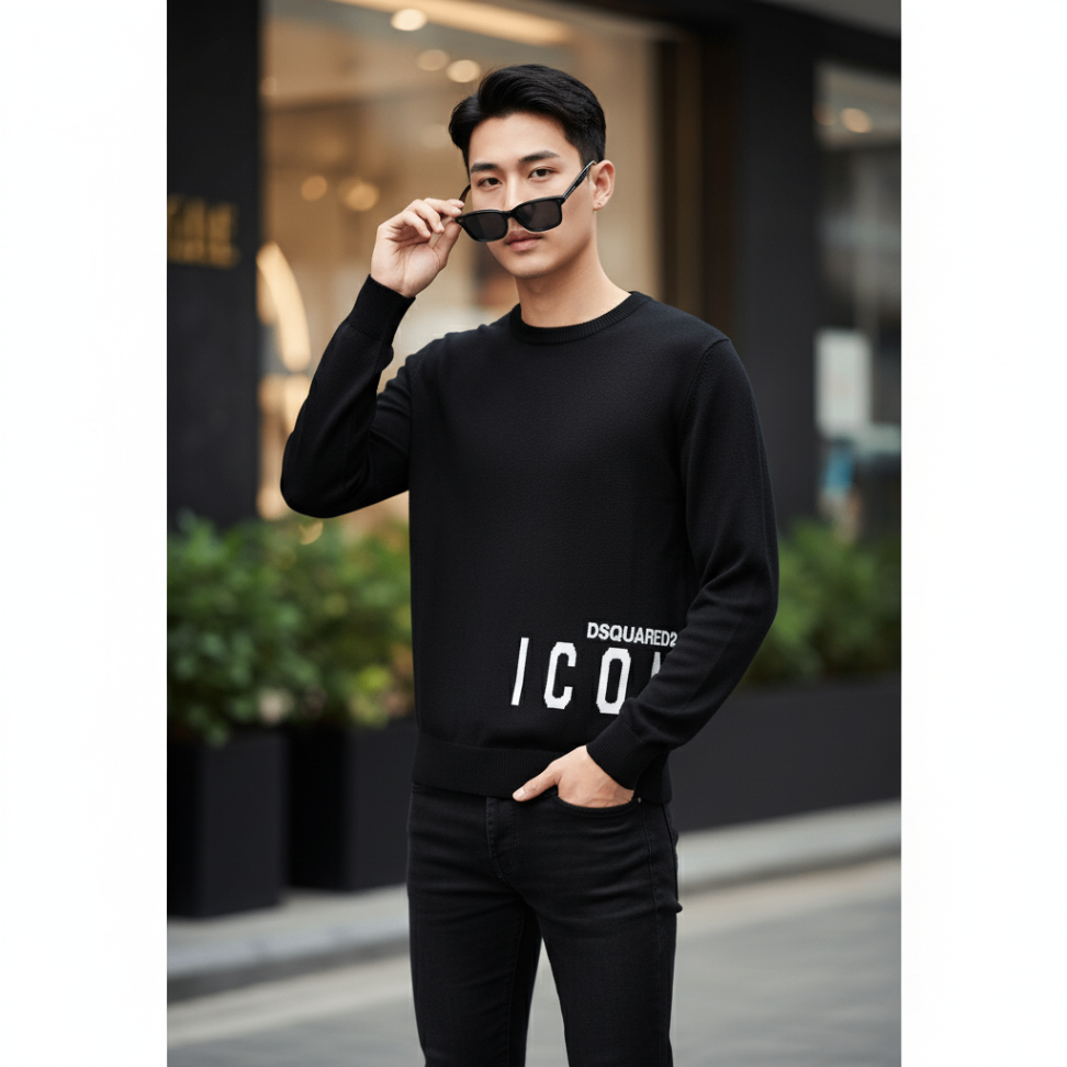 ÁO LEN DSQUARED2 ĐEN CHỮ ICON TRẮNG S79HA0003 S17435 961