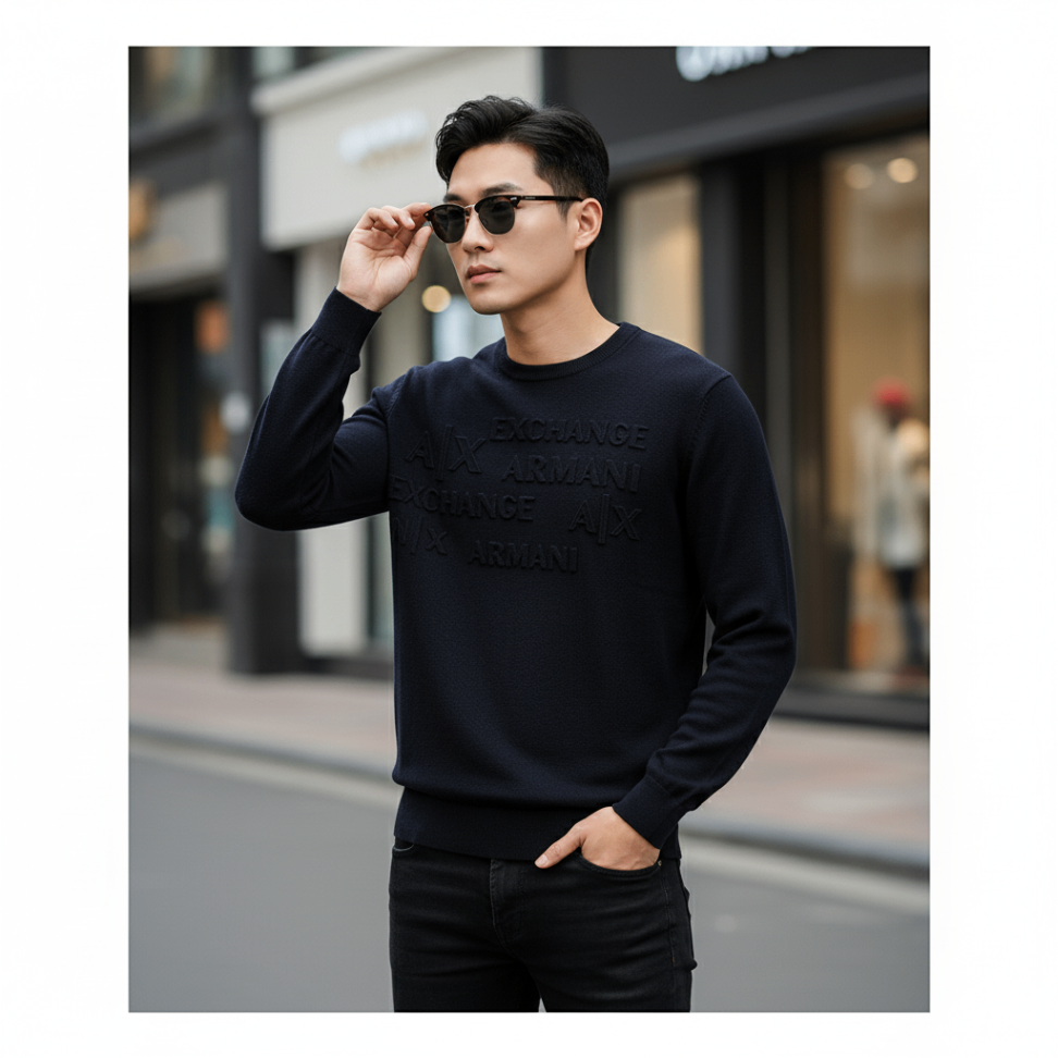 ÁO LEN ARMANI ĐEN CHỮ NỔI 6RZM1C ZMX8Z 1200