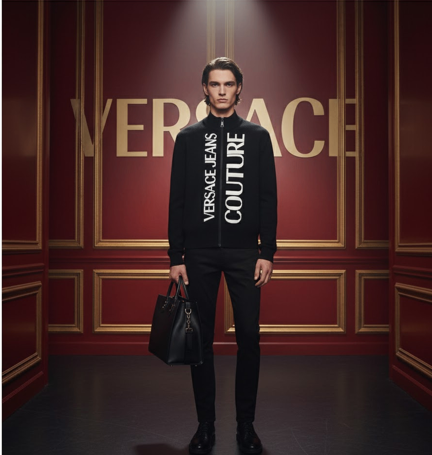 ÁO KHOÁC VERSACE LEN ĐEN CHỮ TRẮNG 75GAFM12