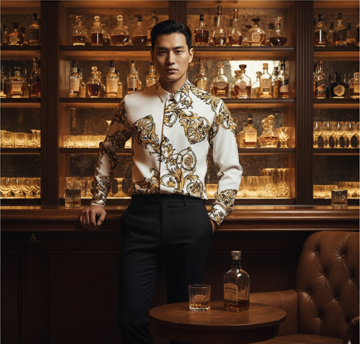 SƠ MI VERSACE TRẮNG HỌA TIẾT VÀNG 72GAL2S0WHITE