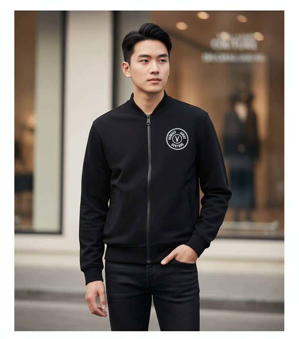 ÁO KHOÁC VERSACE ĐEN CHỮ TRẮNG 77GAIT04 CF00T 899