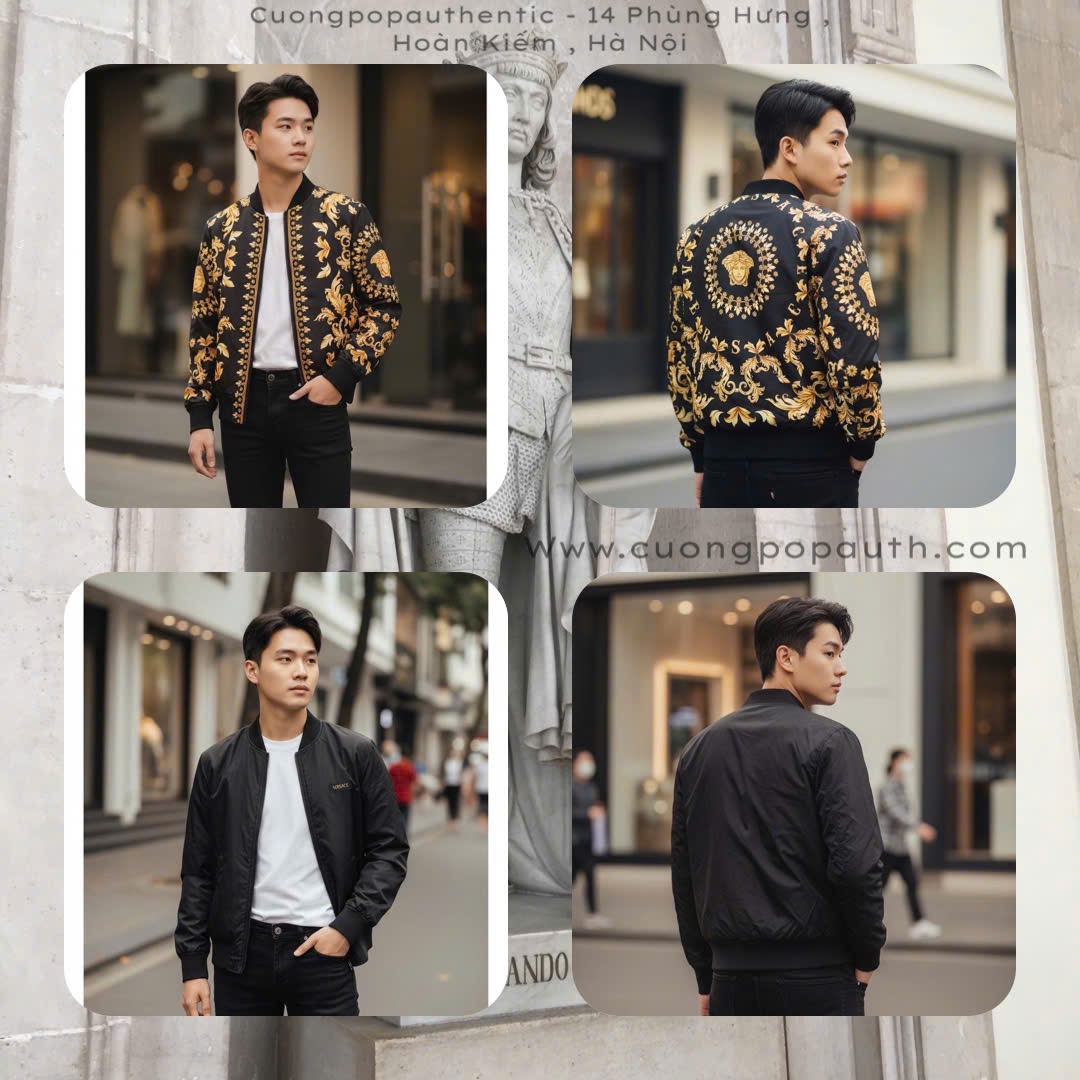 ÁO KHOÁC VERSACE 2 MẶT HOA VĂN VÀNG 1012269 1A15943 5B000