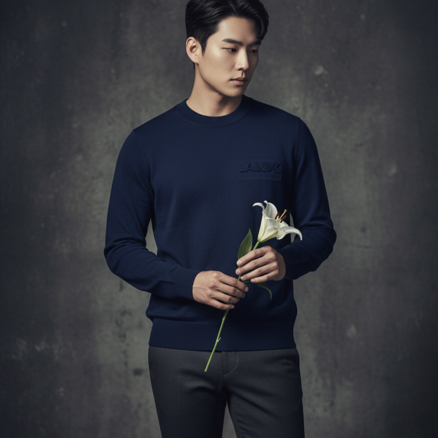 ÁO LEN ARMANI NAVY CHỨ AX NỔI 3DZM1C ZMW8Z