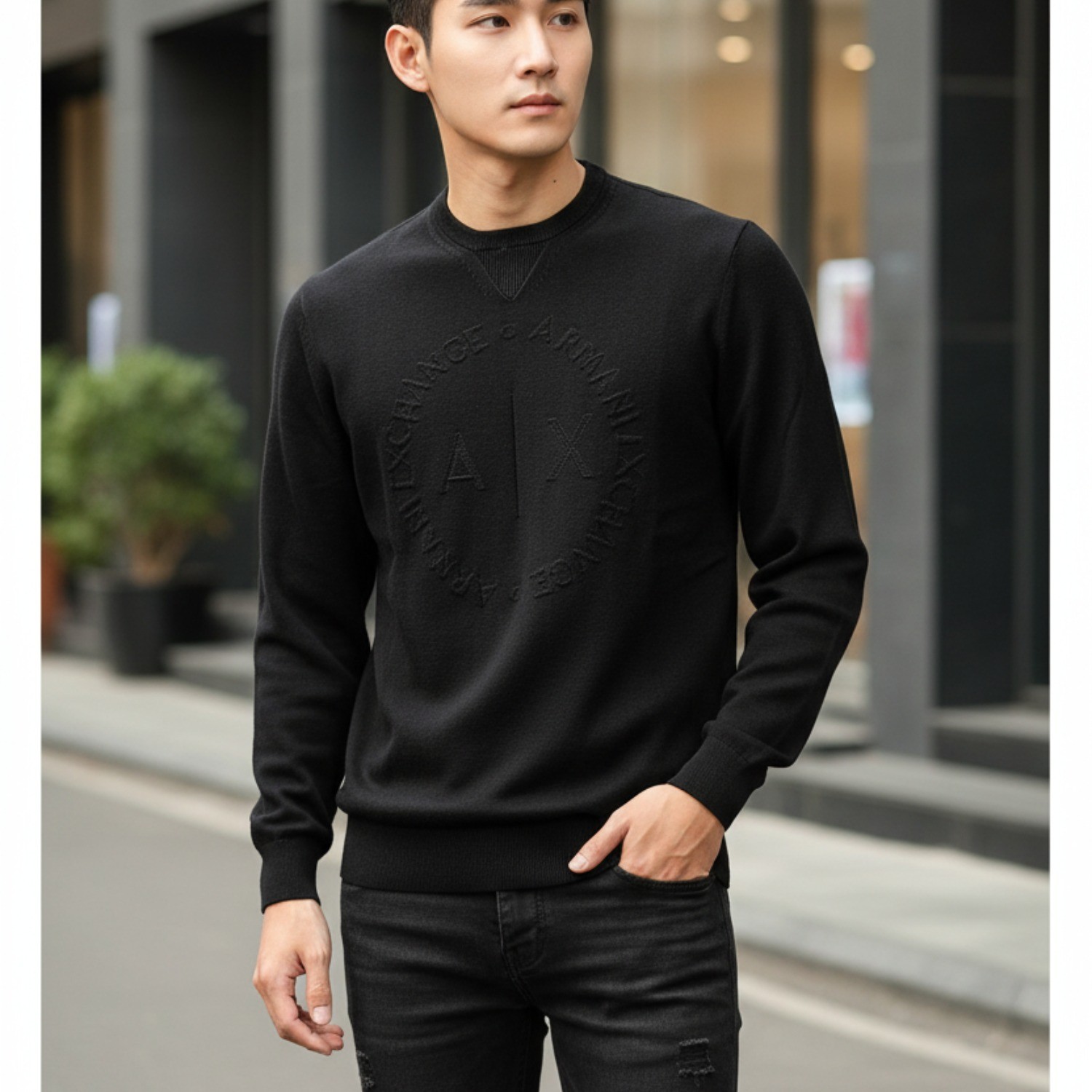 ÁO LEN ARMANI ĐEN CHỮ ĐEN 8NZM3D ZM8CZ 1200