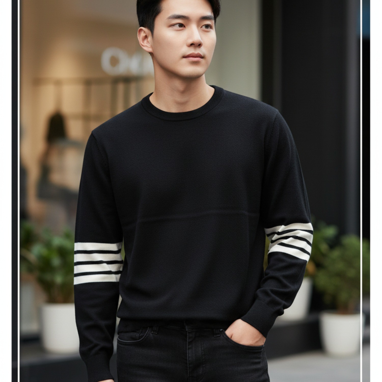 ÁO LEN RICHMOND ĐEN KẺ TRẮNG UMA24101MA