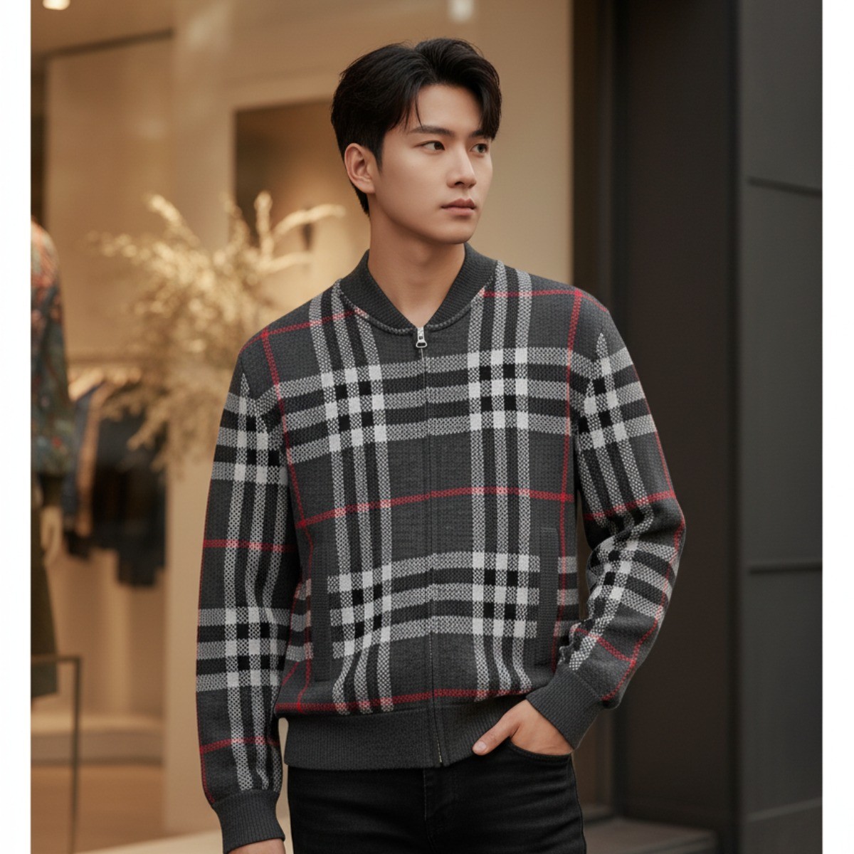 ÁO KHOÁC BURBERRY XÁM KẺ MIX 8111790